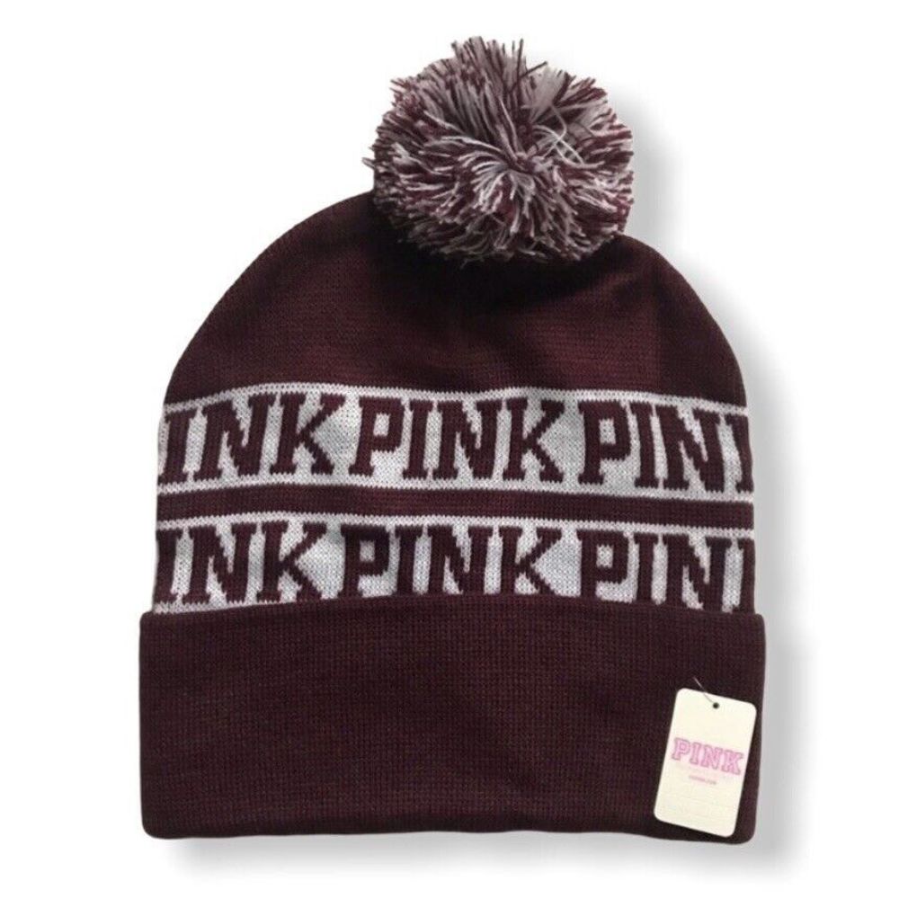 Victoria's Secret PINK Beanie, Limited Edition, Pom Pom Beanie, Maroon, NWT